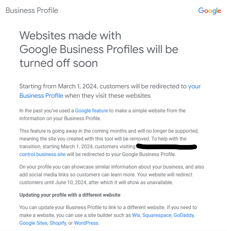 Websites made with Google Business Profiles