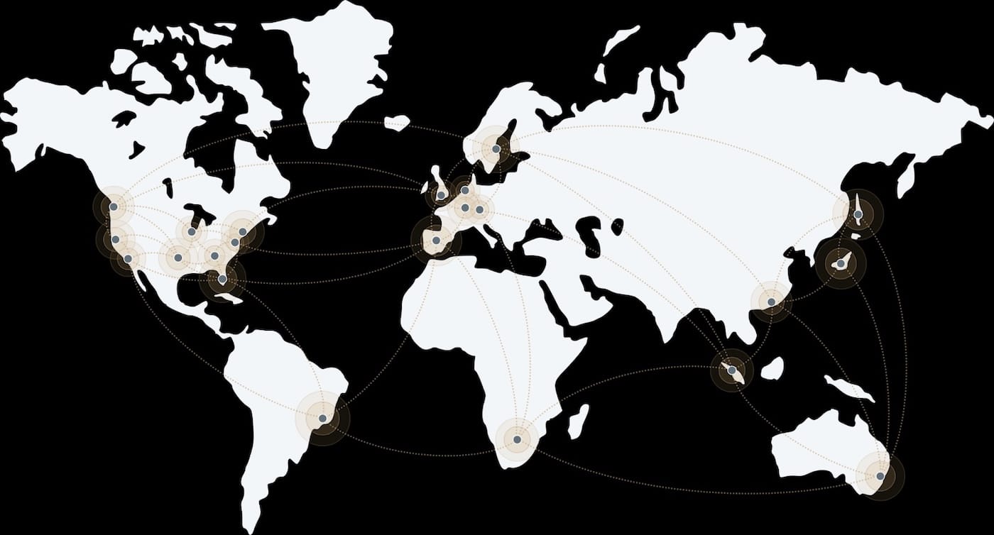 A map of the world showing the different data center locations