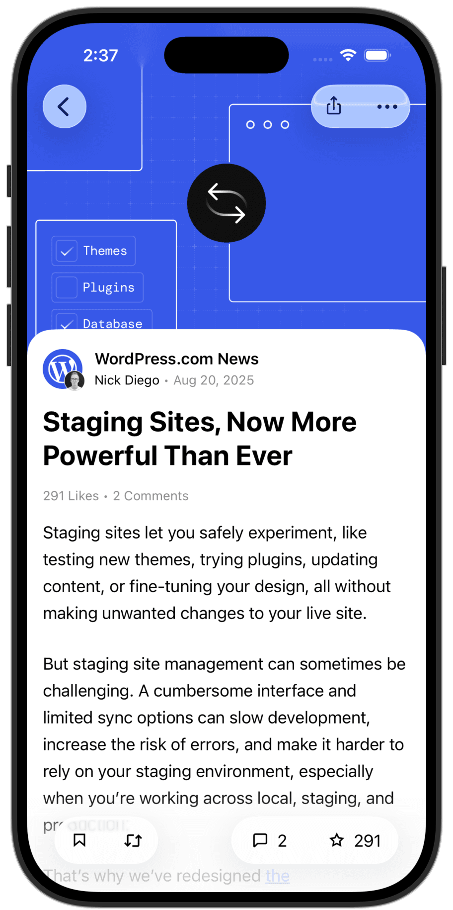 Reader in the Jetpack mobile app.