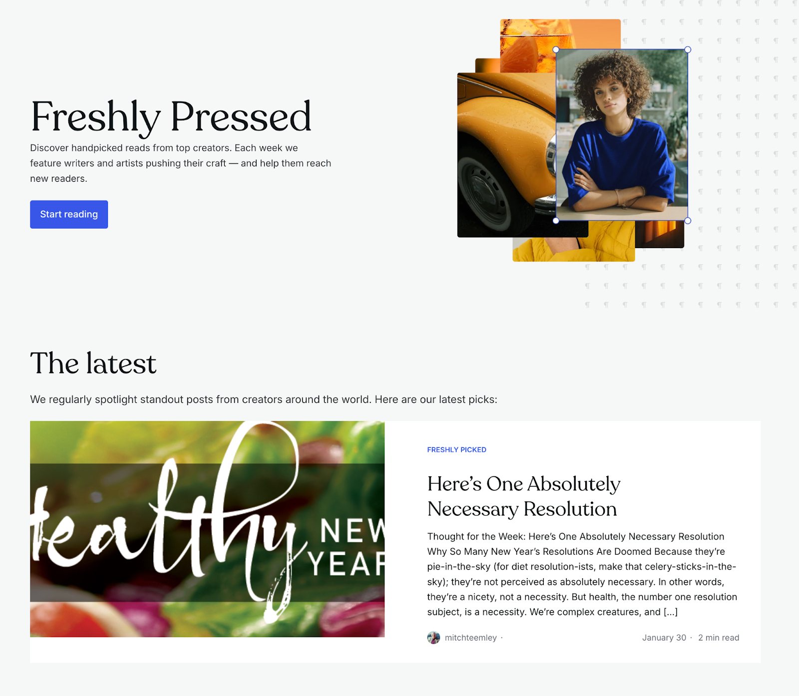 Screenshot of the Freshly Pressed web page.