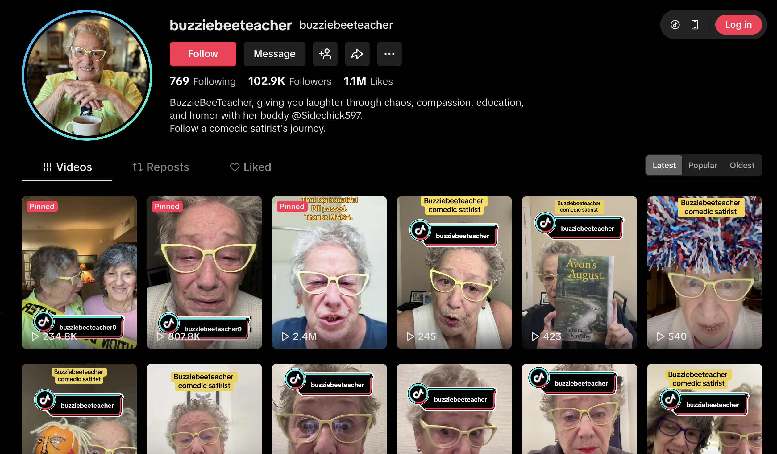 Screenshot of Barbara's TikTok account