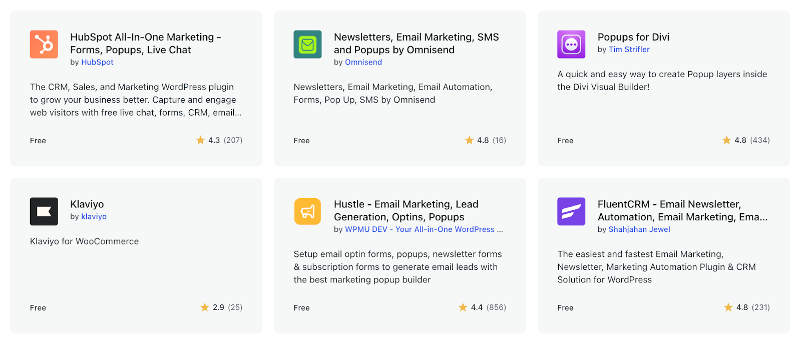 Screenshot of the WordPress plugins directory. 